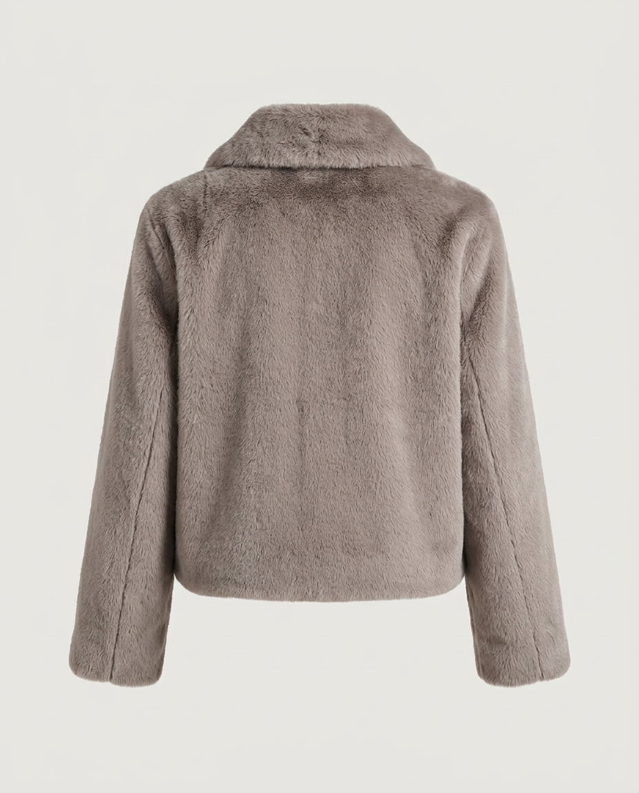 Plush Faux Fur Jacket, Chocolate, back