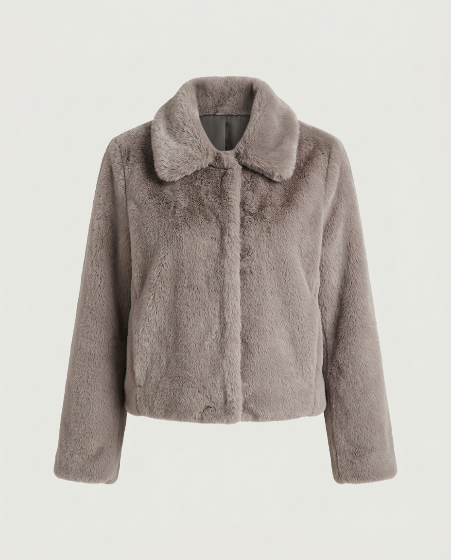 Plush Faux Fur Jacket, Chocolate, front