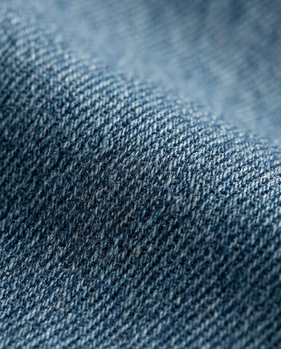 Crystal Wide-Leg Jeans in Blue, mid blue twill denim weave close-up