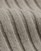 Ribbed Knit Flared Midi Dress in Oatmeal, wide vertical rib knit close-up