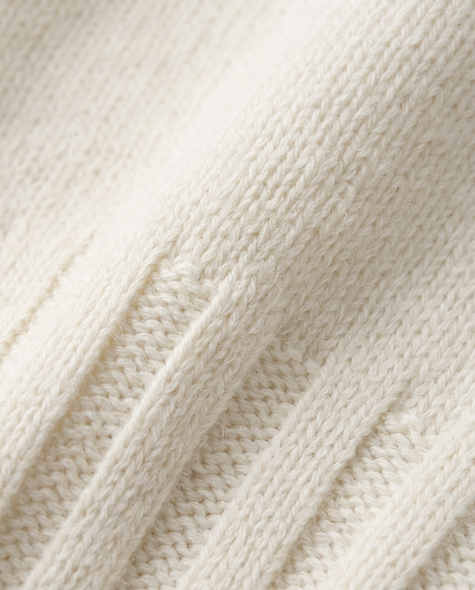 Ribbed Turtleneck Knit in Cream, soft knit with ribbed panel close-up