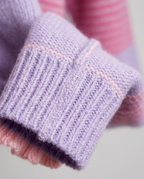 Striped Ruffle Cardigan in Purple, lilac ribbed cuff with pink stripe, detail view