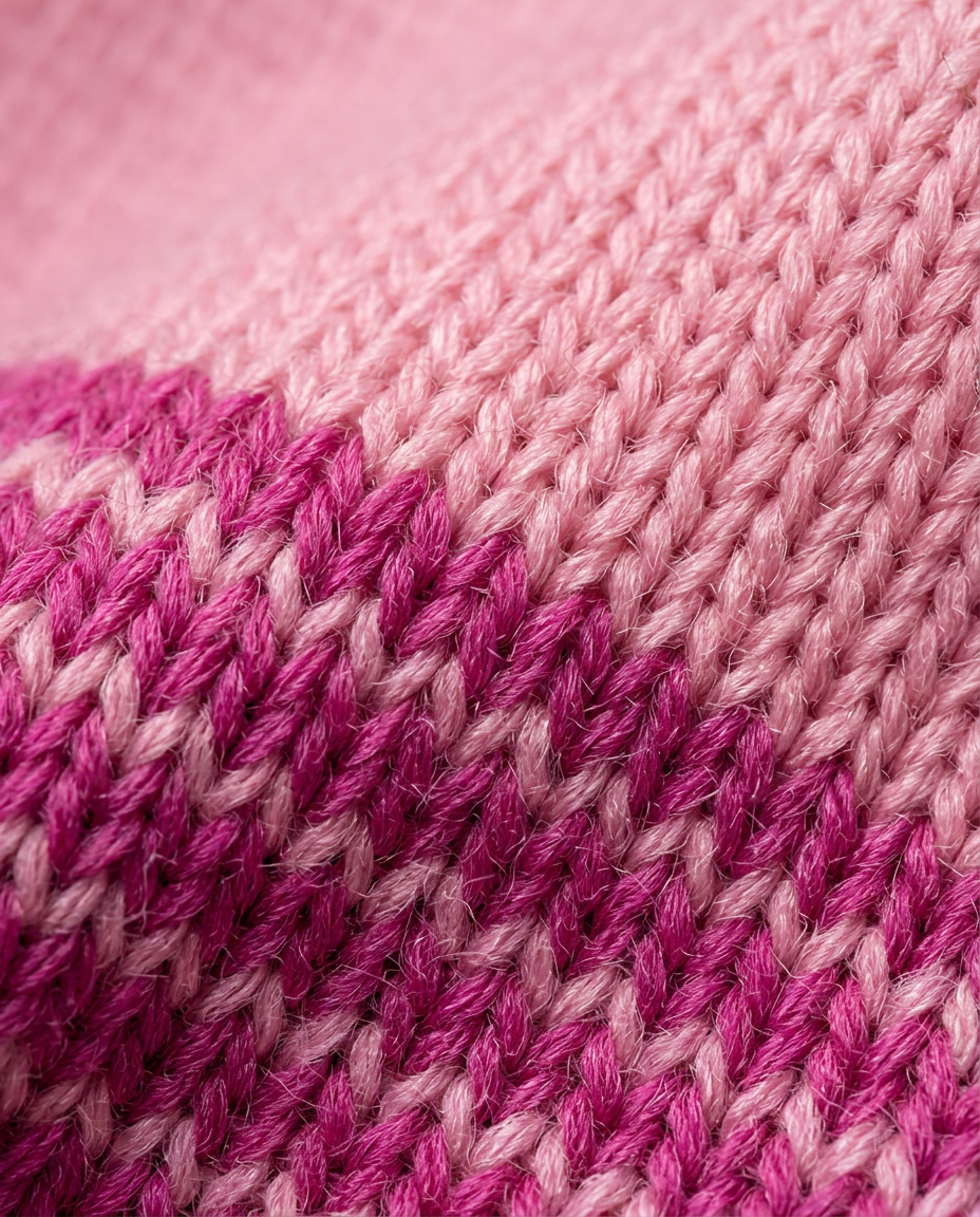 Striped Ruffle Cardigan in Purple, pink and magenta striped knit close-up