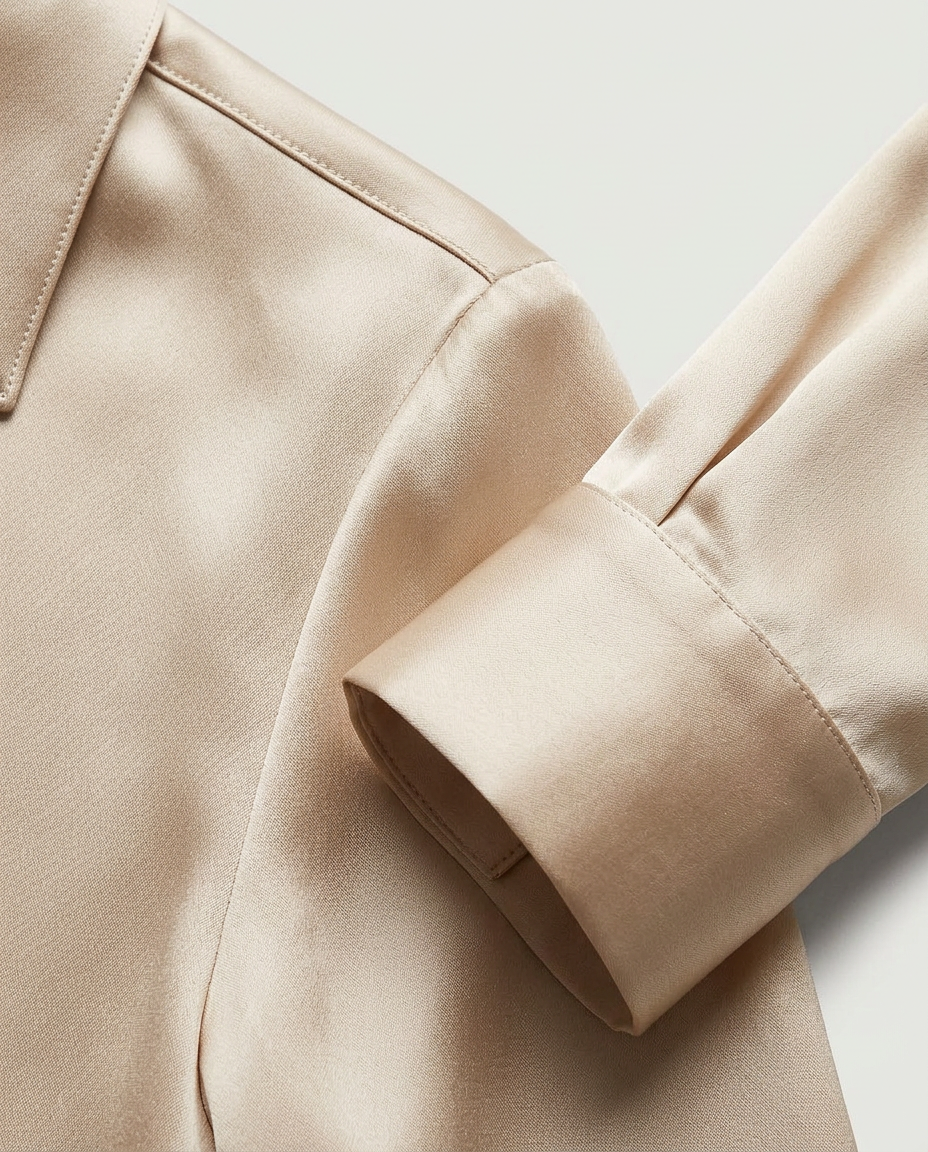 Satin Cowl-Neck Blouse, Cream, detail