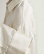 Satin Relaxed Button-Down Shirt, Cream, detail