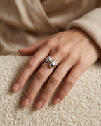 Worn detail shot of the high-polish ring in Silver