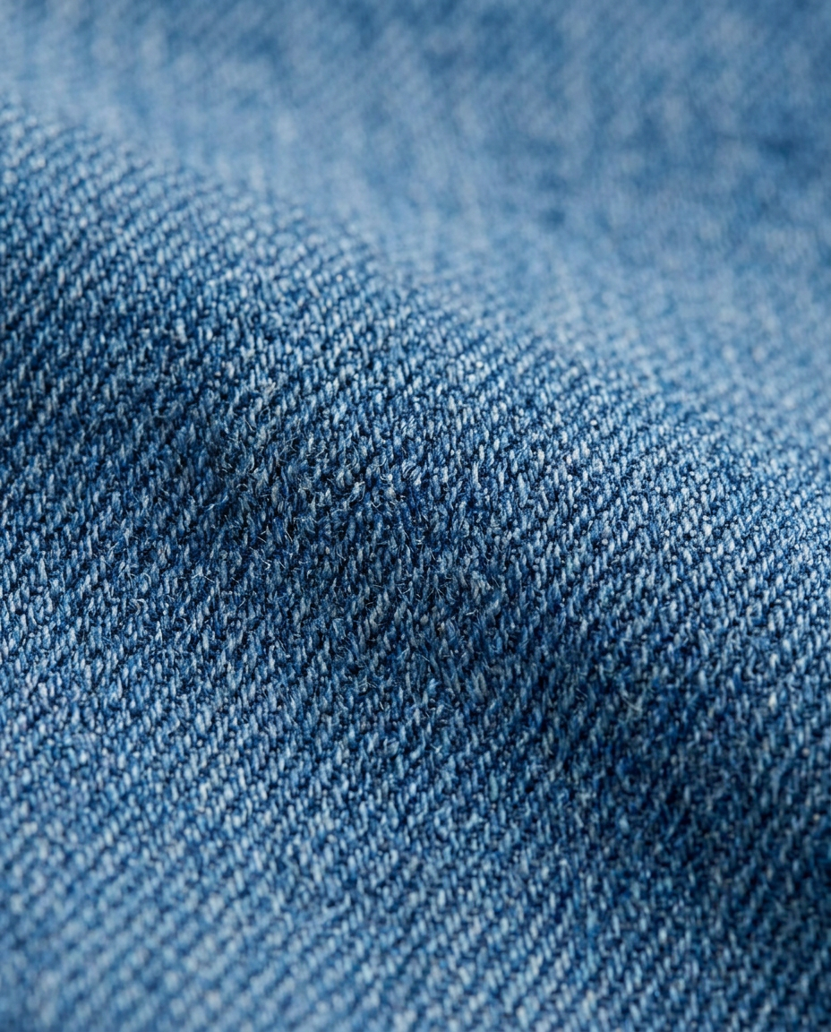 Seamed Wide-Leg Jeans in Mid Blue, mid blue twill denim close-up