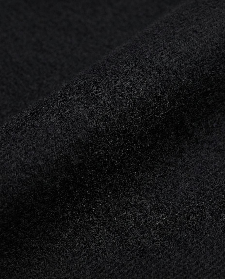 Structured Wide Sleeve Zip Jacket in Black, dense brushed fabric surface close-up
