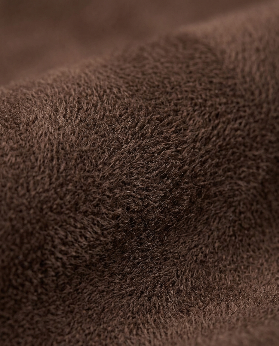 Faux Suede Blouson Jacket in Chocolate, soft suede-finish surface close-up