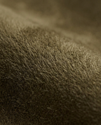 Cropped Trucker Jacket in olive brown, soft napped suede-look surface close-up
