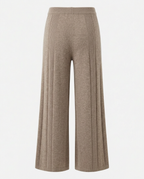 Back view of wide-leg knit lounge trouser in oatmeal