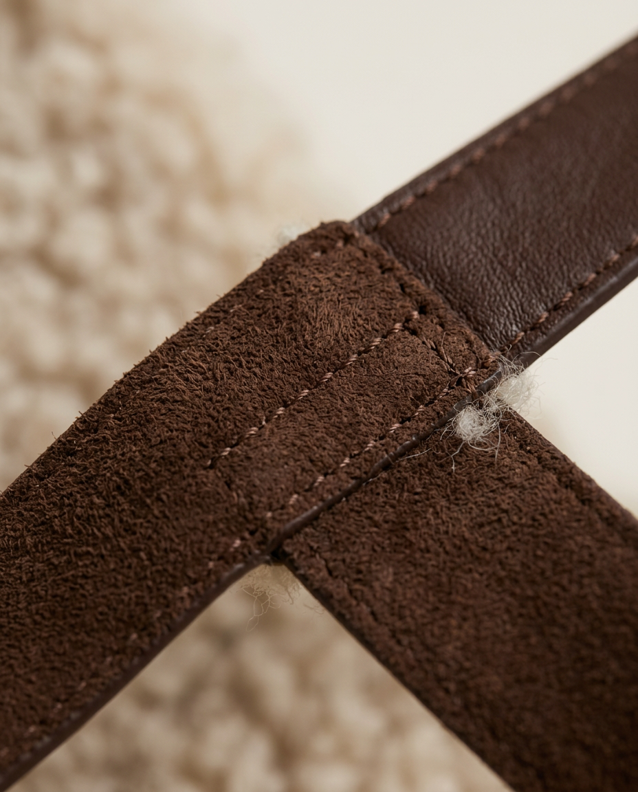 Macro view of the curly pile texture in Oatmeal.
