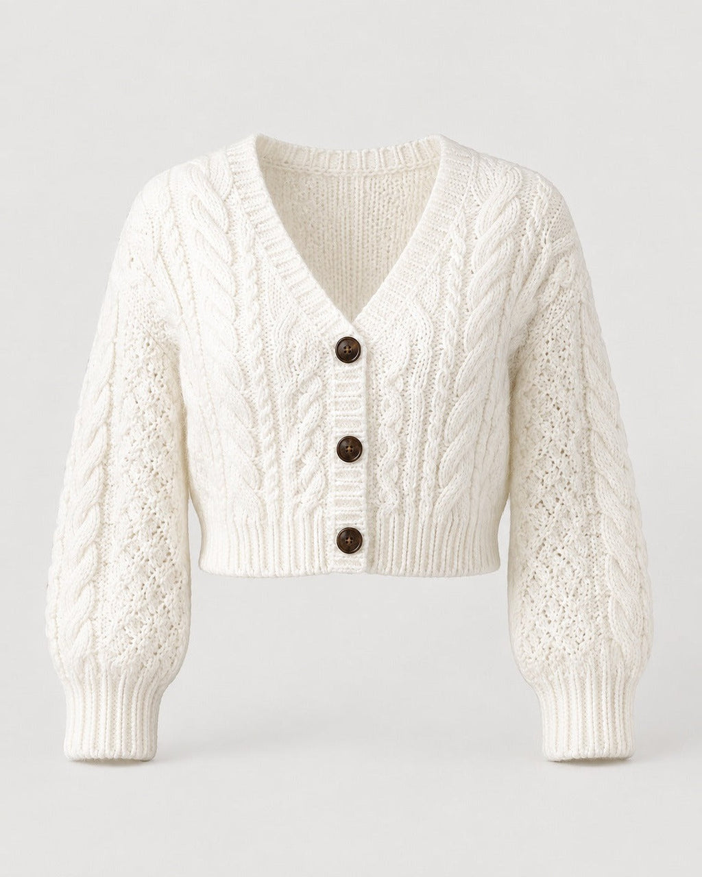 Ribbed knit cardigan with relaxed fit and button front, front view