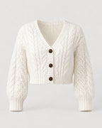 Ribbed knit cardigan with relaxed fit and button front, front view
