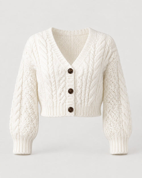 Ribbed knit cardigan with relaxed fit and button front, front view