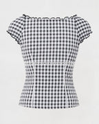 Gingham Corset Top from the back, lace along the panel seams