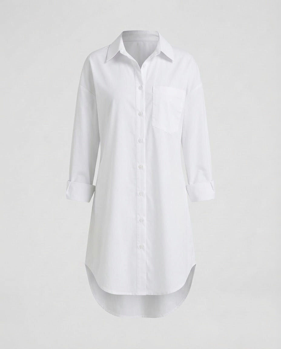 White oversized poplin shirtdress with point collar