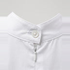 Oversized Poplin Shirtdress in White, stand collar, pearl-look button and placket zip, detail view