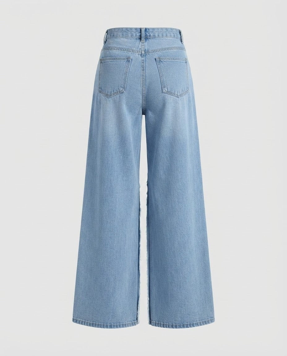 Contrasting denim panels and seam detail on patchwork straight-leg jeans