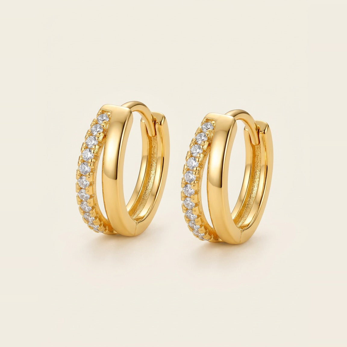 Pave Huggie Hoop Earrings in Gold, shown in pairs.