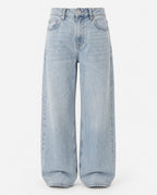Relaxed Wide-Leg Jean in Washed Denim Blue, shown sitting high on the waist.