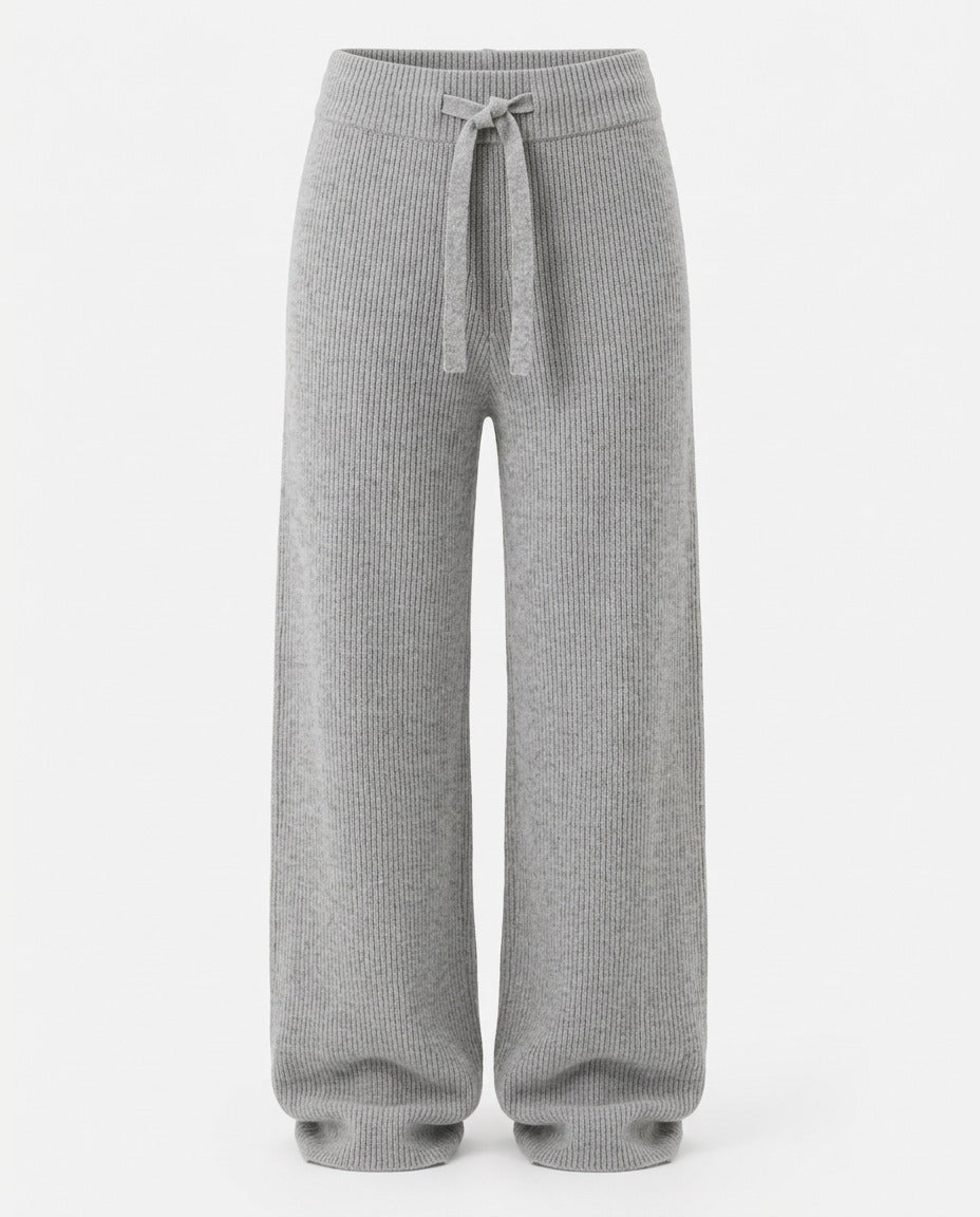 Ribbed Knit Trousers, Grey, front