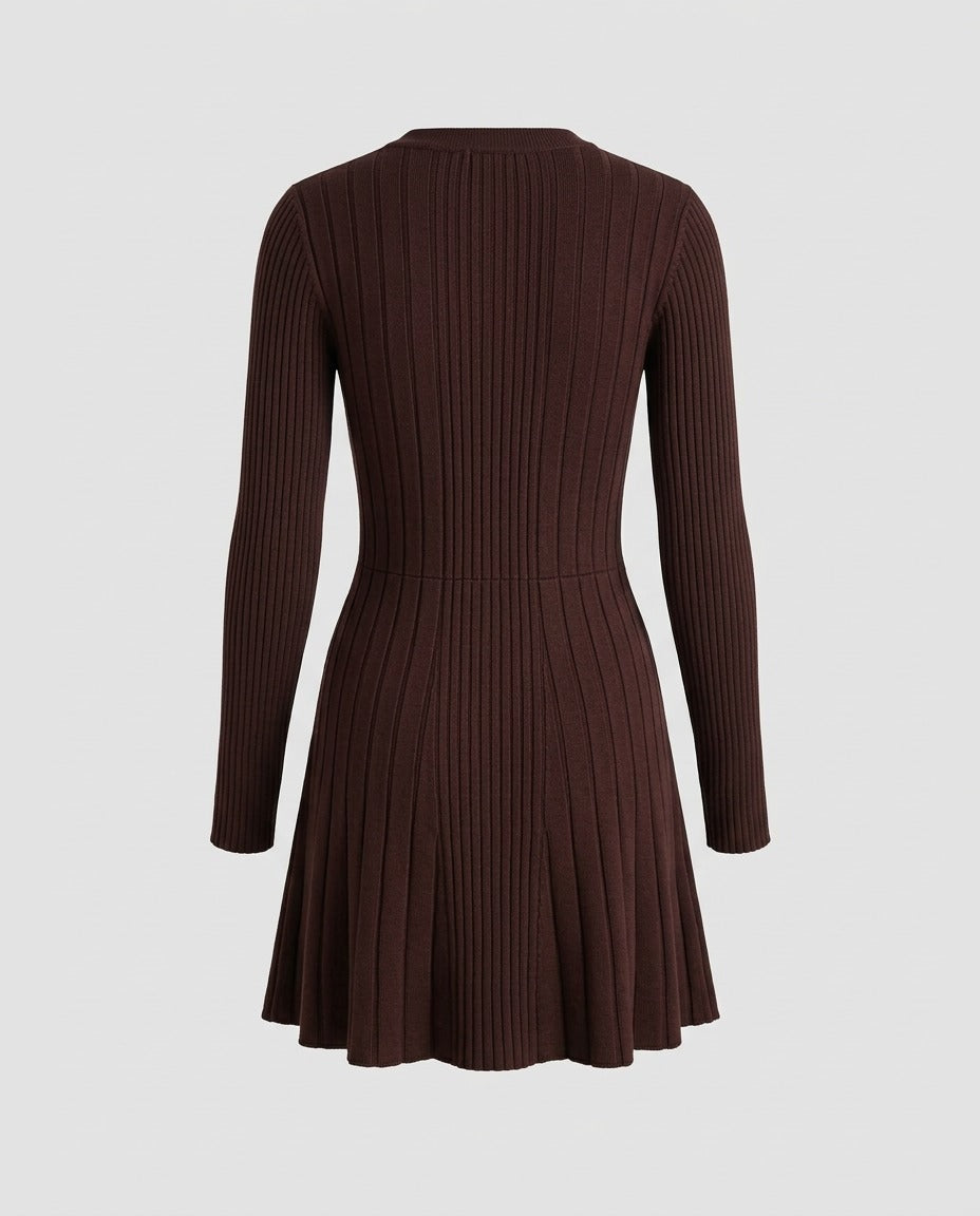 Back view of the Burgundy Ribbed Knit Mini Dress, showing the vertical ribbing.