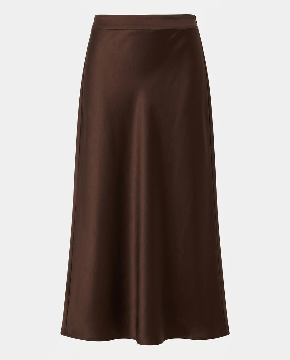 Satin Trumpet Midi Skirt, Chocolate, front