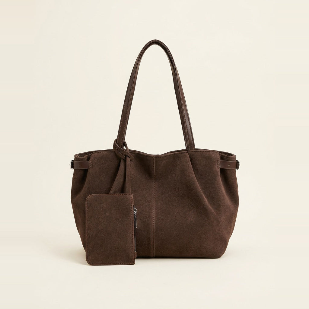 Soft Pleated Shoulder Bag in Chocolate, showing full silhouette