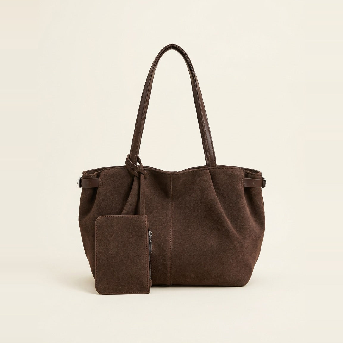 Soft Pleated Shoulder Bag in Chocolate, showing full silhouette