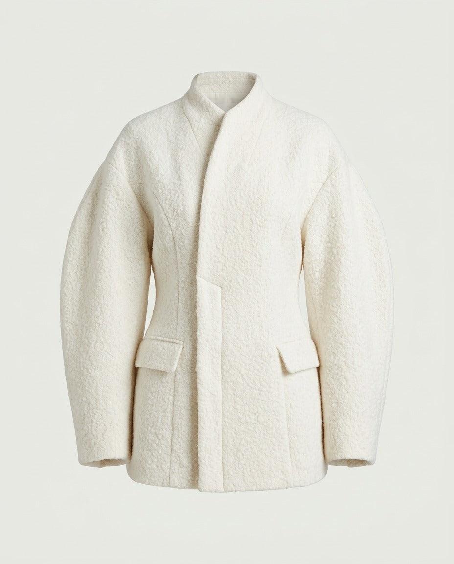 Structured Textured Jacket in Cream, front view