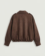 Faux Suede Blouson Jacket, Chocolate, back
