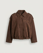Faux Suede Blouson Jacket, Chocolate, front