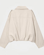 Cream Balloon Blouson from the back, gathered into the hem