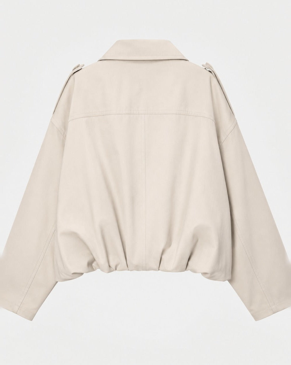 Cream Balloon Blouson from the back, gathered into the hem