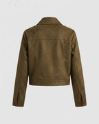 Olive Cropped Trucker Jacket from the back