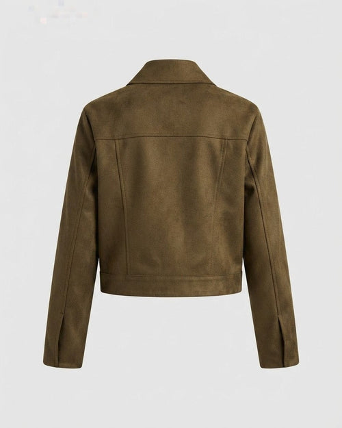 Olive Cropped Trucker Jacket from the back