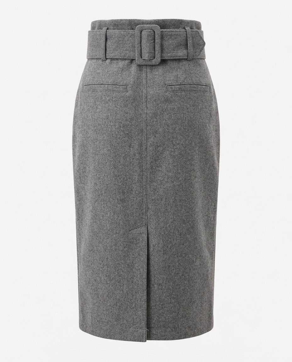 Tailored Pencil Skirt in Grey, showing close fit through the hip