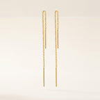 Threaded Chain Drop Earrings in Gold, full length shown.