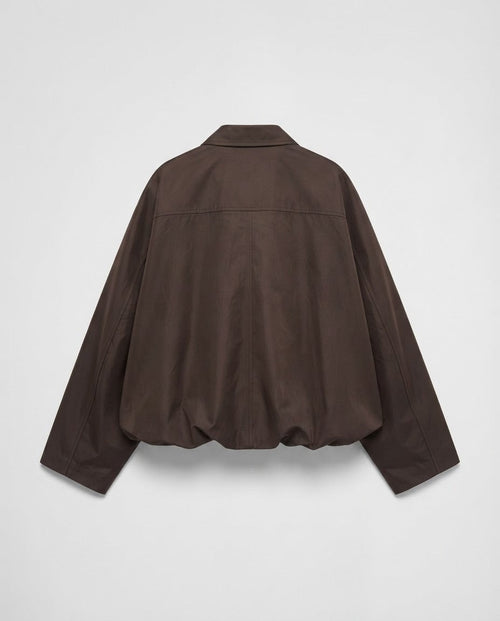 Espresso brown blouson bomber with turn-down collar, front view